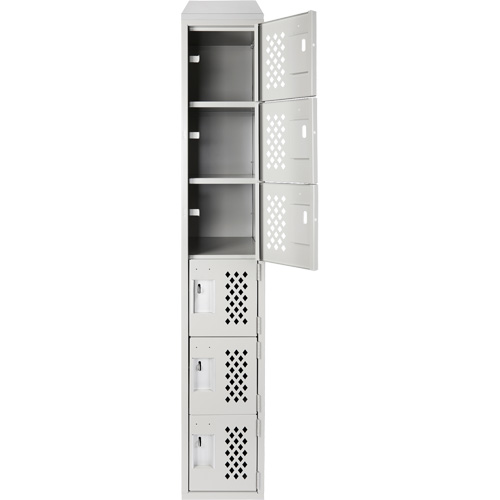 Assembled Lockerettes Clean Line Perforated Economy Lockers, 6 -tier, 18" x 72" x 12", Steel O-Max