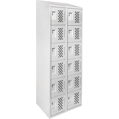 Assembled Lockerettes Clean Line Perforated Economy Lockers, 6 -tier, Bank of 2, 18" x 72" x 12", Steel O-Max