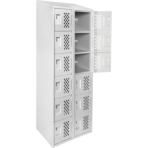 Assembled Lockerettes Clean Line Perforated Economy Lockers, 6 -tier, Bank of 2, 18" x 72" x 12", Steel O-Max