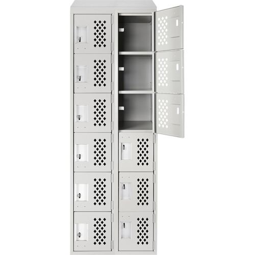Assembled Lockerettes Clean Line Perforated Economy Lockers, 6 -tier, Bank of 2, 18" x 72" x 12", Steel O-Max