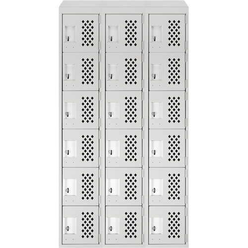 Assembled Lockerettes Clean Line Perforated Economy Lockers, 6 -tier, Bank of 3, 18" x 72" x 12", Steel O-Max