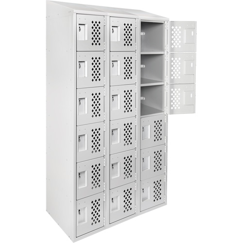 Assembled Lockerettes Clean Line Perforated Economy Lockers, 6 -tier, Bank of 3, 18" x 72" x 12", Steel O-Max