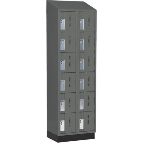 Concorde Heavy-Duty Lockers, 6 -tier, Bank of 2, 24" x 18" x 82", Steel, Charcoal, Welded (Assembled) O-Max
