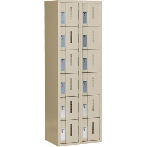 Concorde Heavy-Duty Lockers, 6 -tier, Bank of 2, 24" x 18" x 72", Steel, Beige, Welded (Assembled) O-Max