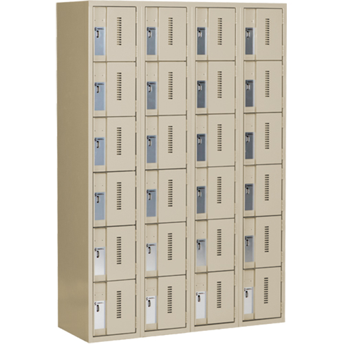 Concorde Heavy-Duty Lockers, 6 -tier, Bank of 4, 48" x 18" x 72", Steel, Beige, Welded (Assembled) O-Max