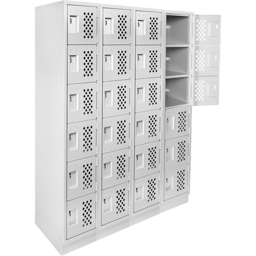Assembled Clean Line Perforated Economy Lockers, 6 -tier, Bank of 4, 18" x 72" x 12", Steel O-Max