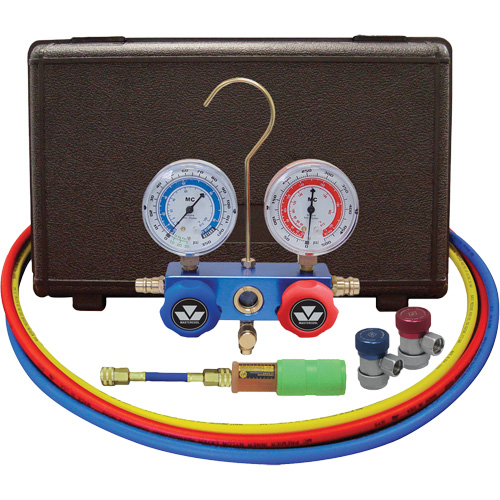 Automotive Manifold Gauge Set with Mini Dye Injector & Manual Couplers O-Max