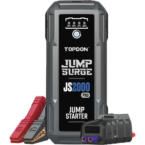D&eacute;marreur de secours, banque d'alimentation et lampe de poche JumpSurge2000Pro &agrave; 2500 A de pointe O-Max