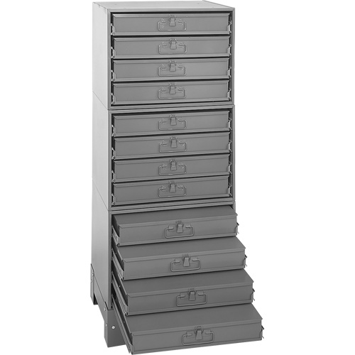 Armoire de rangement modulaire avec tiroirs, Acier, 12 tiroirs, 20-3/8" x 16" x 60-1/8", Gris O-Max