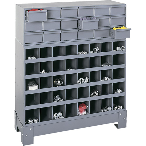 Modular Small Parts Storage Unit, Steel, 18 Drawers, 33-3/4" x 12-1/4" x 40-1/2", Grey O-Max