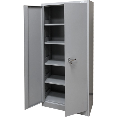 Armoire de rangement, Acier, 4 Tablettes, 66" h x 30" la x 15" P, Gris O-Max