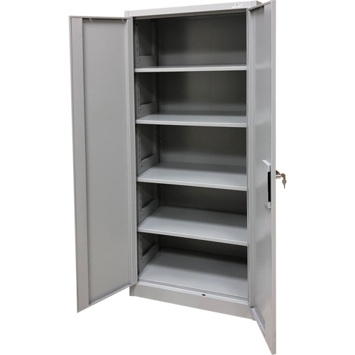 Armoire de rangement, Acier, 4 Tablettes, 66" h x 30" la x 15" P, Gris O-Max