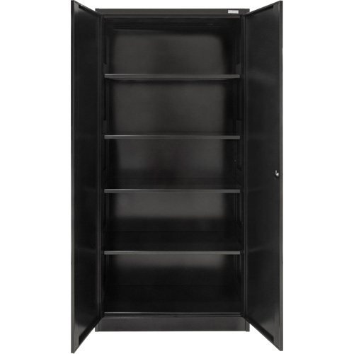 Armoire de rangement Hi-Boy, Acier, 4 Tablettes, 72" h x 36" la x 18" P, Noir O-Max