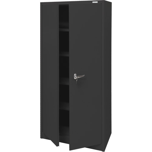 Storage Cabinet, Steel, 4 Shelves, 66" H x 30" W x 15" D, Black O-Max