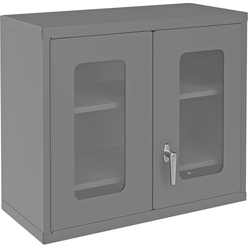 Armoire de rangement murale avec portes transparentes, 26-15/16" h x 29-7/8" la x 13-11/16" p, 2 tablettes, Acier, Gris O-Max