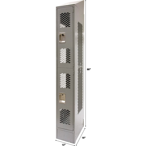 Vented Lockers, 2 -tier, 12" x 18" x 88", Steel, Grey, Knocked Down, Perforated O-Max
