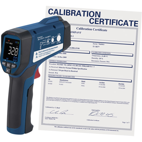 Thermom&egrave;tre &agrave; infrarouge professionnel avec certificat de calibration, -26 - 1472° F ( -32 - 800° C ), 30:1, &eacute;missivit&eacute; Ajustable O-Max