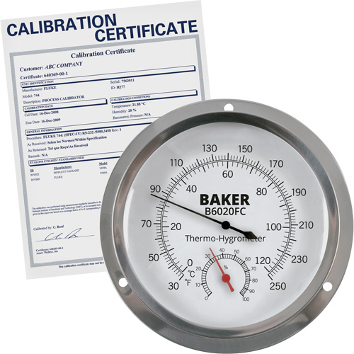 Thermo-hygrom&egrave;tre &agrave; cadran avec certificat ISO, 0,0% - 100% RH, 30 - 250°F (0 - 120°C) O-Max