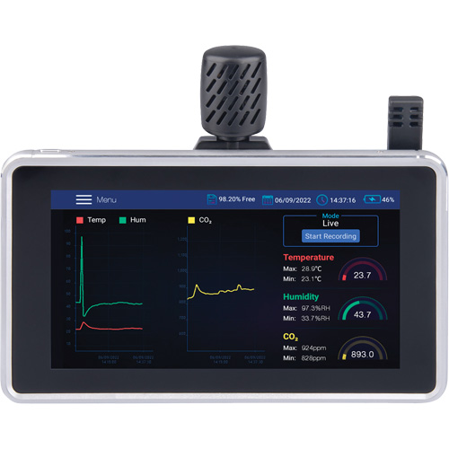 Analyseur de la qualit&eacute; de l'air int&eacute;rieur avec support mural/de bureau O-Max