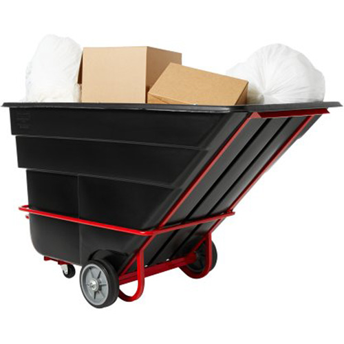 Chariot basculeur en acier, Plastique recycl&eacute; noir, 1/2 vg³, Capacit&eacute; de charge de 1400 lb O-Max