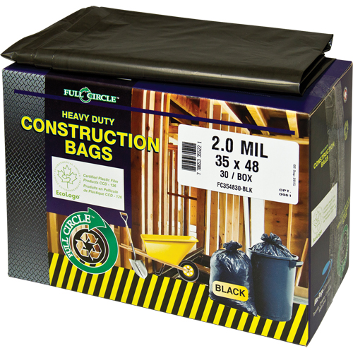 Sacs pour d&eacute;chets pour entrepreneurs, Fort, 30" la x 48" lo, 2 mils, Noir, Capacit&eacute; 121,13 L (32 gal.) O-Max