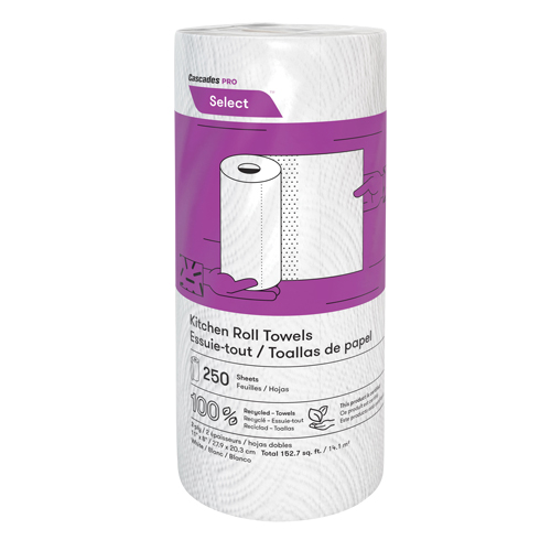 Pro Select Kitchen Towel Roll, 2 Ply, 250 Sheets/Roll, 8" W, 11" L O-Max