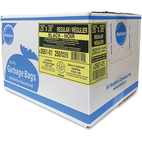 Industrial Garbage Bags, Regular, 36" W x 26" L, 0.65 mils, Black O-Max