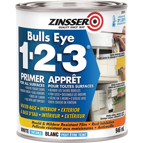 Bulls Eye 1-2-3&reg; Water-Base Primer, 946 ml, Can, White O-Max