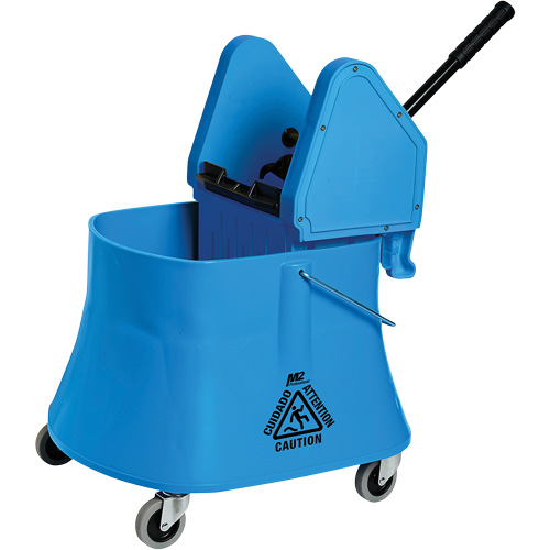 Ensemble de seau pour vadrouille et essoreuse Champ, Pression vers le bas, 7,5 gal. US (30 pintes), Bleu O-Max