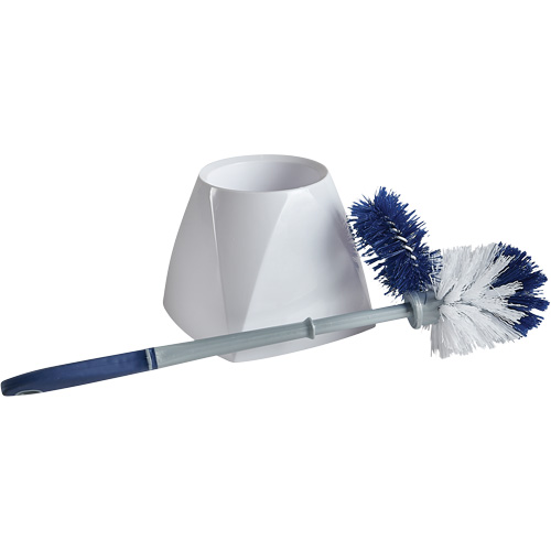Toilet Brush with Lip & Holder, 15" L, Synthetic Bristles, White O-Max