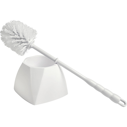 Brosse &agrave; cuvettes avec coupelle, 15-1/2" l, Soies Polypropyl&egrave;ne, Blanc O-Max
