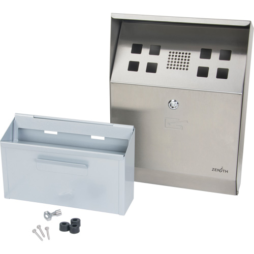 Smoking Receptacle, Wall-Mount, Stainless Steel, 1.6 Litres Capacity, 13-4/5" Height O-Max