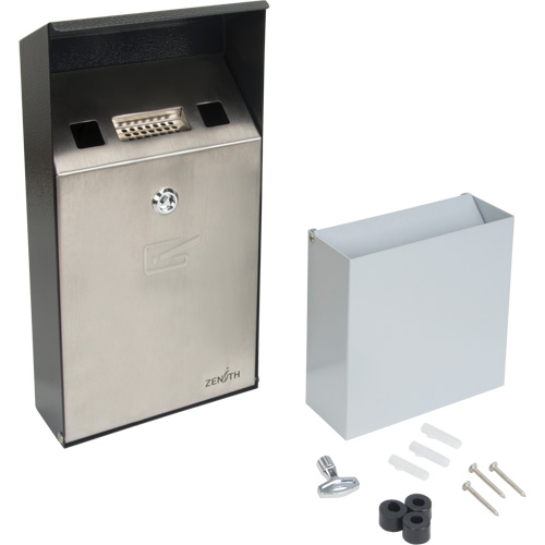 Smoking Receptacle, Wall-Mount, Stainless Steel, 1 Litre Capacity, 11-4/5" Height O-Max
