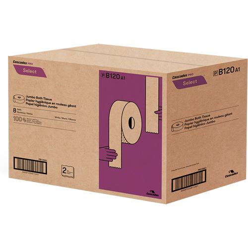 Pro Select&reg; Toilet Paper, Jumbo Roll, 2 Ply, 900' Length, White O-Max
