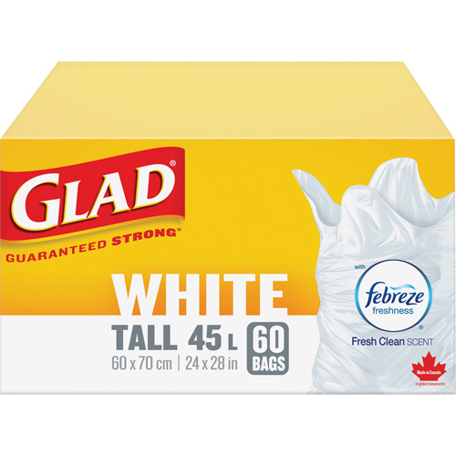 Tall 45L Febreze Garbage Bags, Regular, 24" W x 28" L, White O-Max