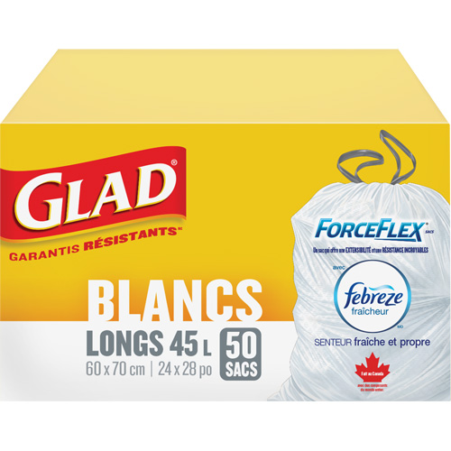 Sacs &agrave; ordures hauts 45 L avec Febreze, R&eacute;gulier, 24" la x 28" lo, Blanc O-Max