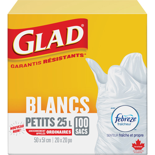 Petits sacs &agrave; ordures 25 L avec Febreze, R&eacute;gulier, 20" la x 20" lo, Blanc O-Max