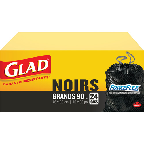 Sacs &agrave; ordures 90 L, R&eacute;gulier, 30" la x 33" lo, Noir O-Max