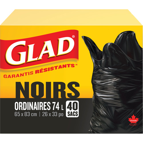 Sacs &agrave; ordures 74 L, R&eacute;gulier, 26" la x 33" lo, Noir O-Max
