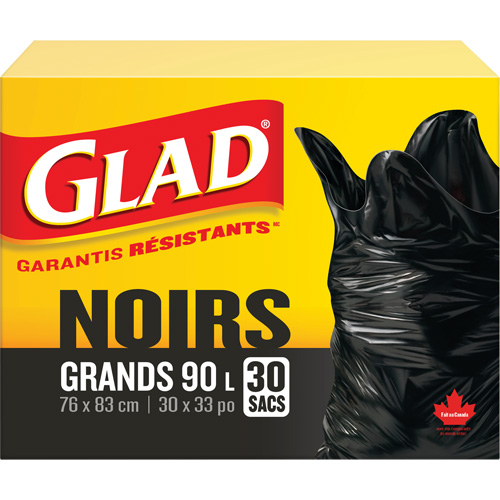 Sacs &agrave; ordures 90 L, R&eacute;gulier, 30" la x 33" lo, Noir O-Max