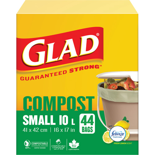 Small Compostable Bags, Regular, 17" L x 16" W, Brown, 10 L (3 Gal.) Capacity O-Max