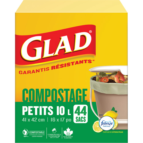 Small Compostable Bags, Regular, 17" L x 16" W, Brown, 10 L (3 Gal.) Capacity O-Max