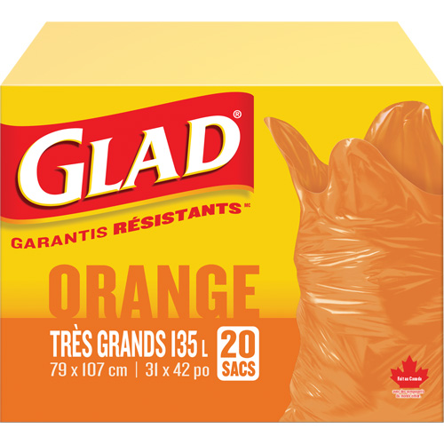 135L Garbage Bags, Regular, 31" W x 42" L, Orange O-Max