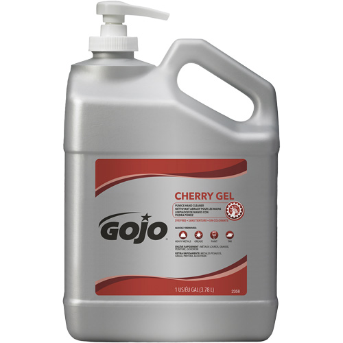 Nettoyant &agrave; mains, Gel/Pierre ponce, 4,5 L, Bouteille &agrave; pompe, Cerise O-Max