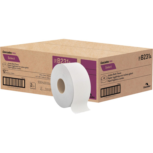 Pro Select&reg; Toilet Paper, Jumbo Roll, 2 Ply, 750' Length, White O-Max