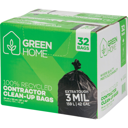 Green Home Garbage Bags, Strong, 33" W x 48" L, 3 mils, Black, 159 L (42 Gal.) Capacity O-Max