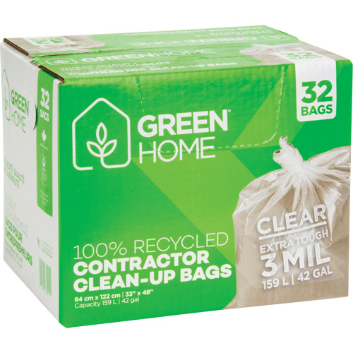 Green Home Garbage Bags, Strong, 33" W x 48" L, 3 mils, Clear, 159 L (42 Gal.) Capacity O-Max