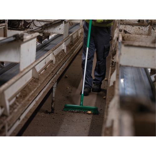 Push Broom Head, Fine/Stiff Bristles, 16-1/2", Polyester/Polypropylene, Green O-Max