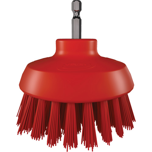 Brosse ronde HyDrive pour perceuse, Soies Tr&egrave;s ferme, Longueur de 3-1/10", Rouge O-Max