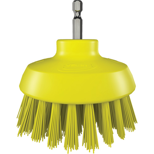 Brosse ronde HyDrive pour perceuse, Soies Tr&egrave;s ferme, Longueur de 3-1/10", Jaune O-Max